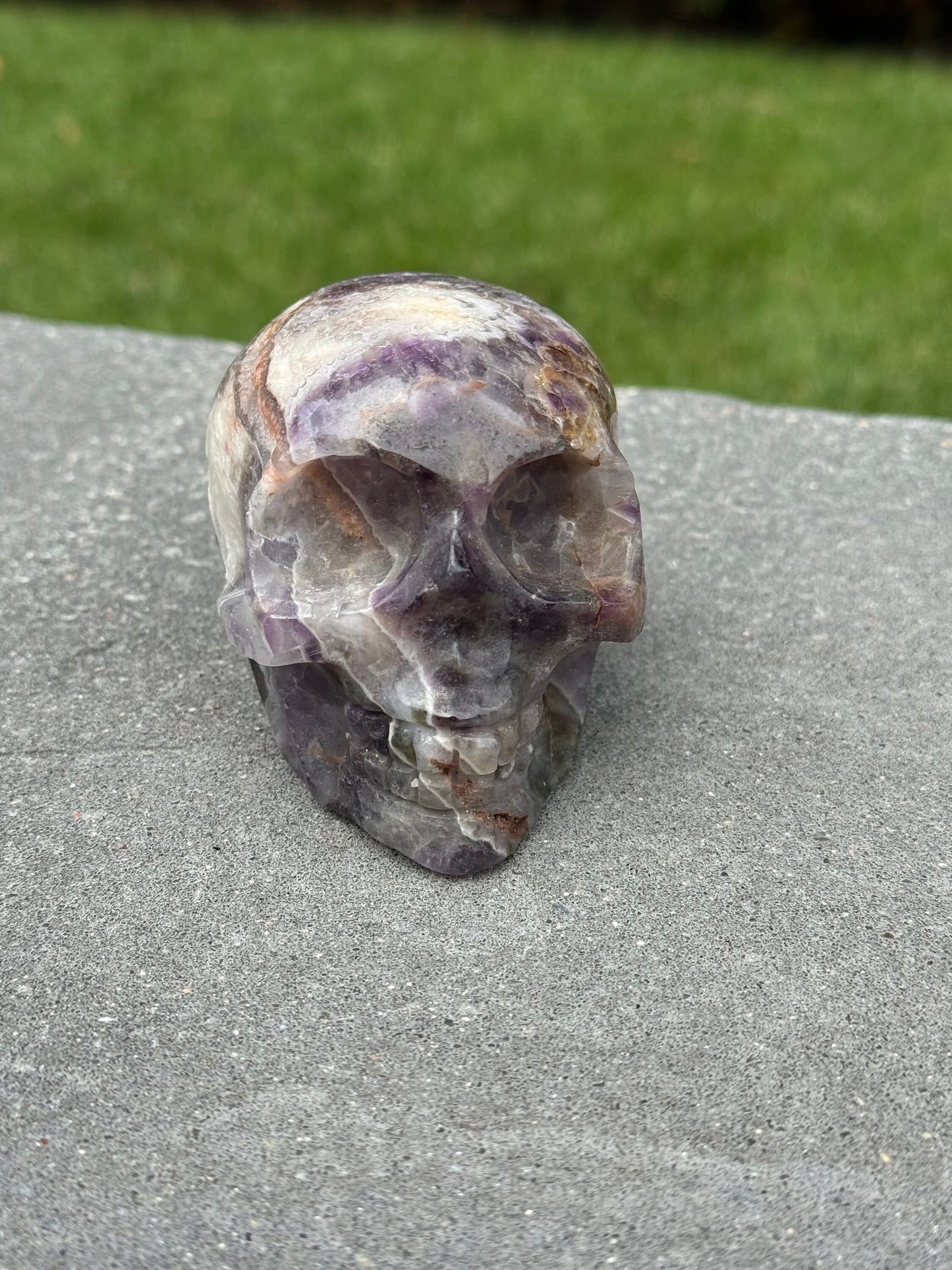 Chevron Amethyst Skull Carving (1.1lbs)