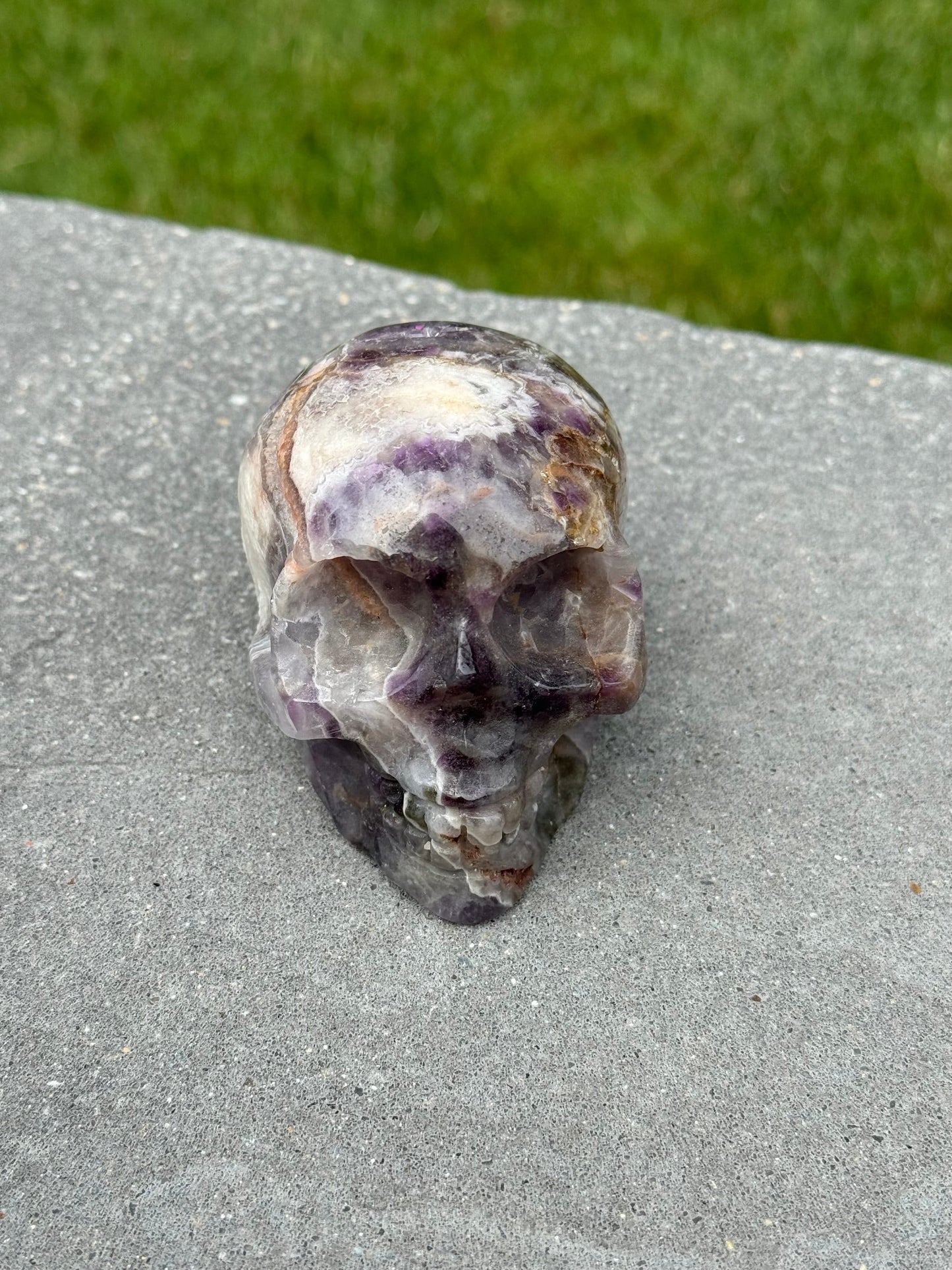 Chevron Amethyst Skull Carving (1.1lbs)