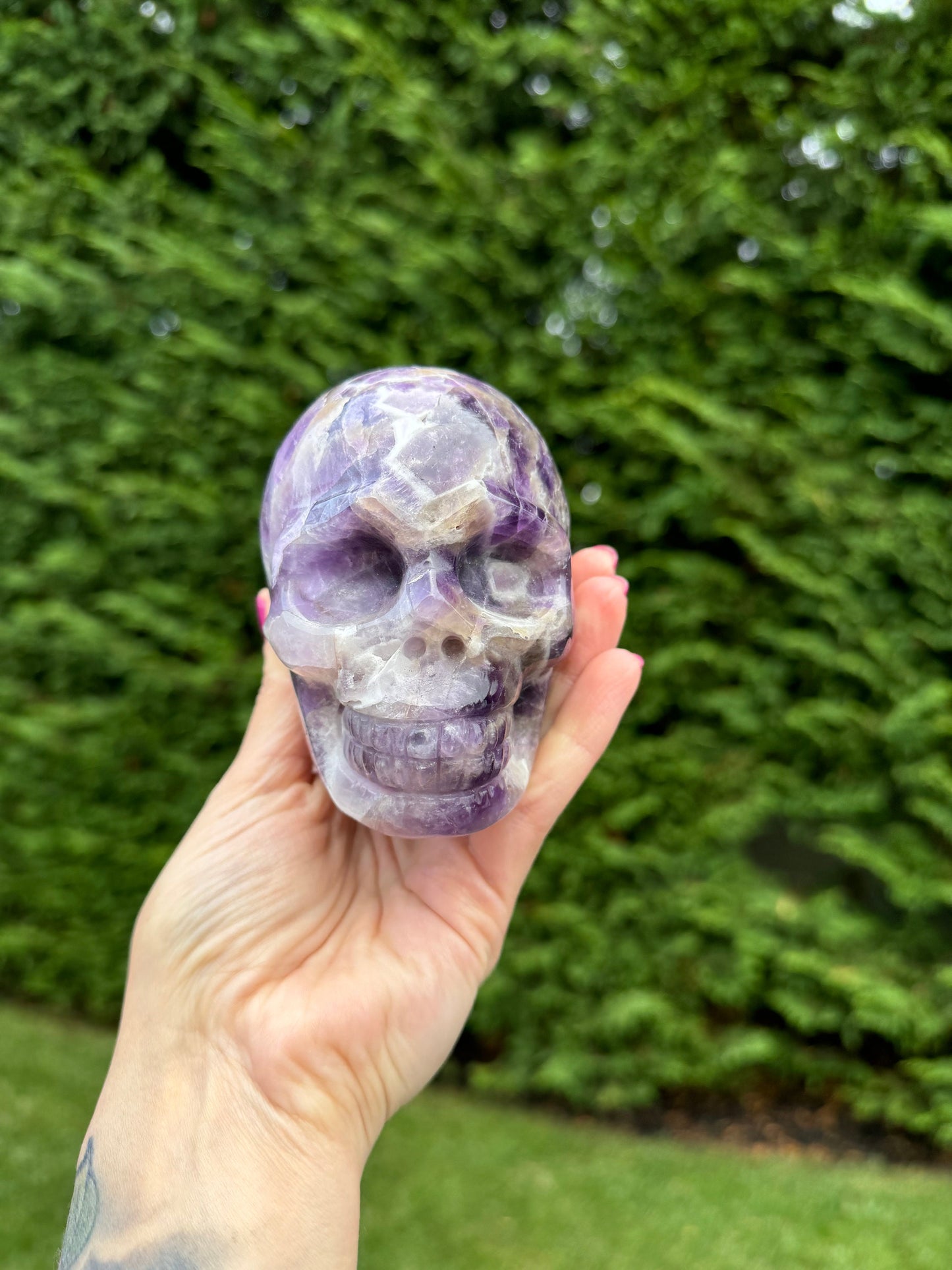 Chevron Amethyst Skull Carving
