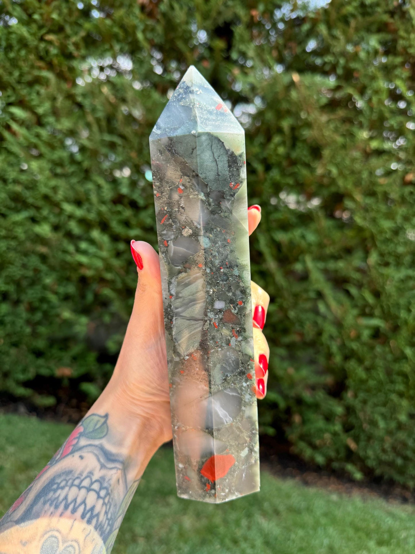 XL African Bloodstone Tower w/ Pyrite Inclusions (9.5")