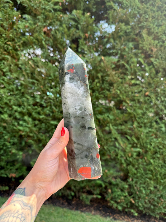 XL African Bloodstone Tower w/ Pyrite Inclusions (9.5")