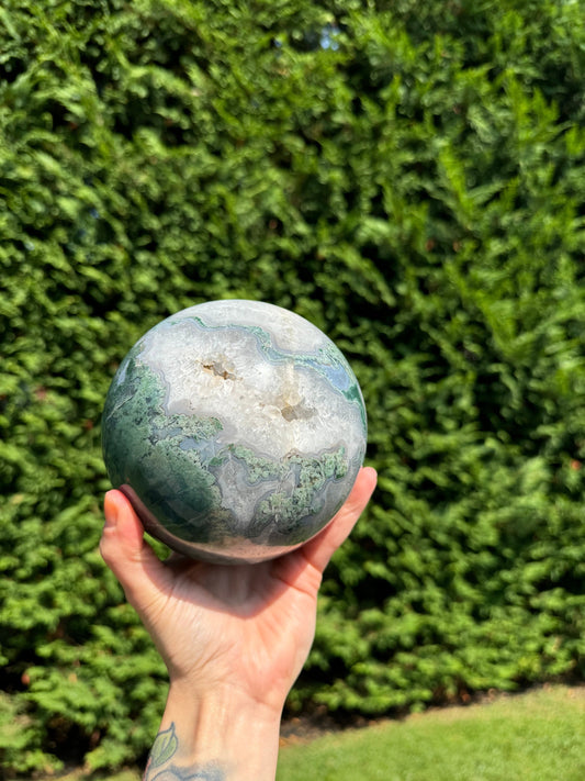 XL Druzy Moss Agate Sphere (118MM)