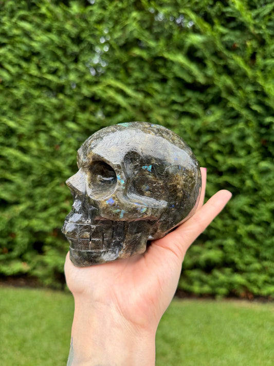 Flashy Labradorite Skull Carving (4.64")
