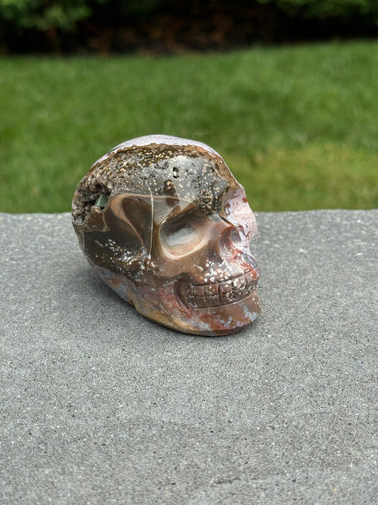 Druzy Ocean Jasper Skull Carving (3.18")
