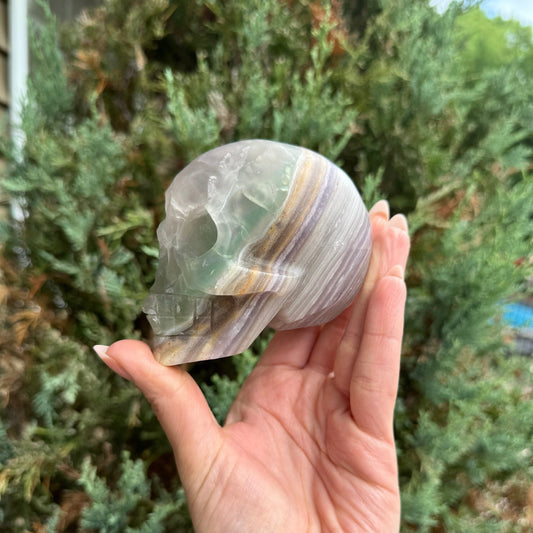Banded Fluorite Skull Carving (3.5")
