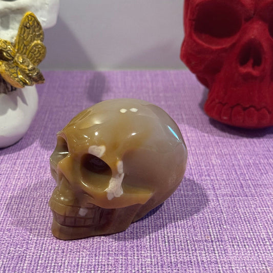 Flower Agate Skull Carving (3.25")