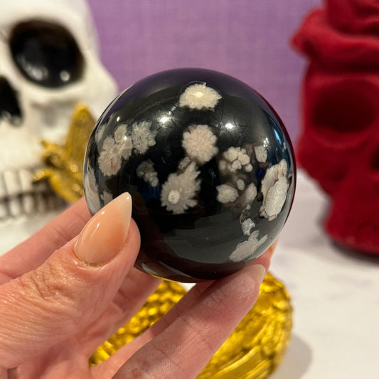 Black Flower Agate Sphere (57MM)