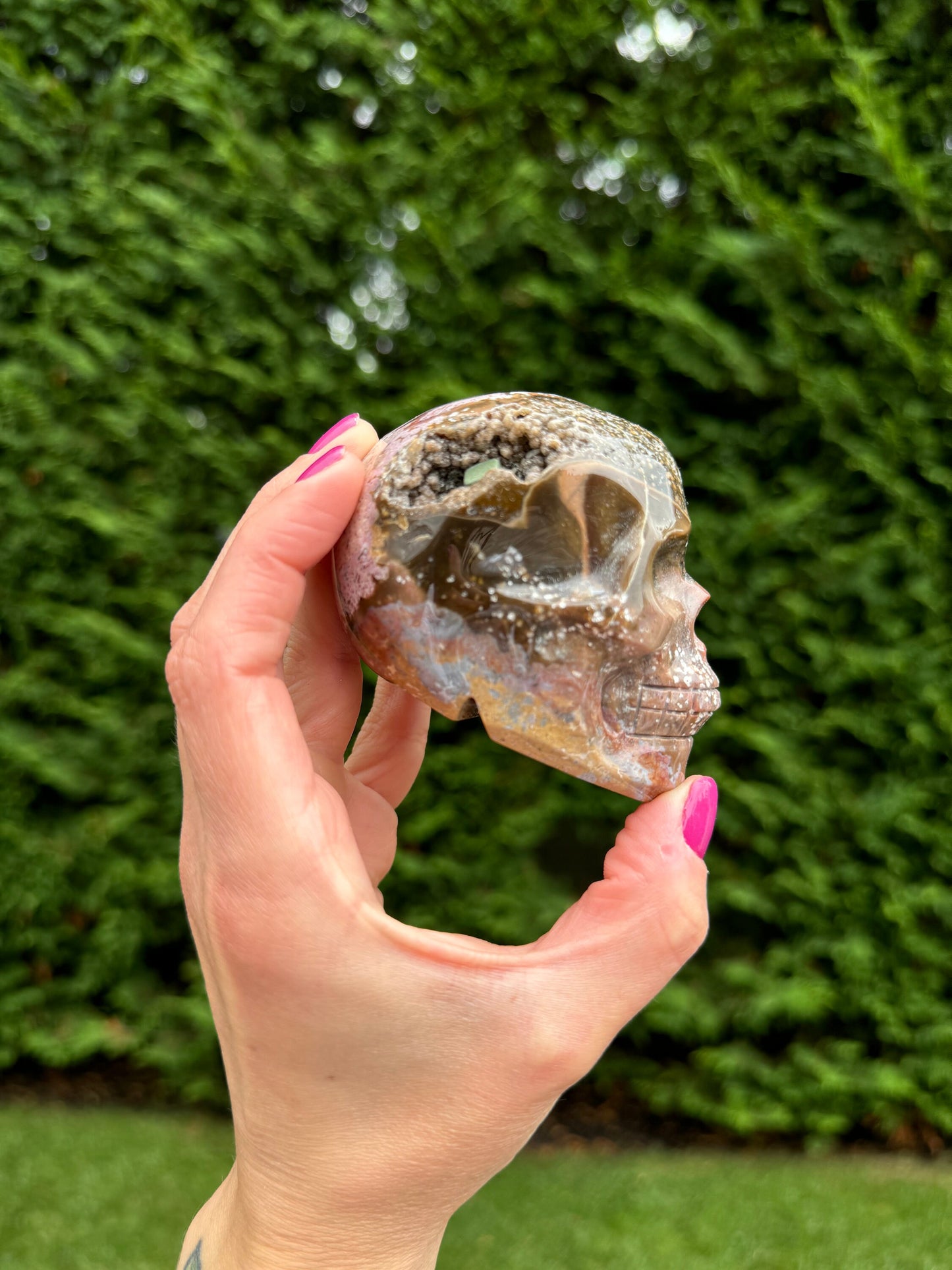 Druzy Ocean Jasper Skull Carving (3.18")