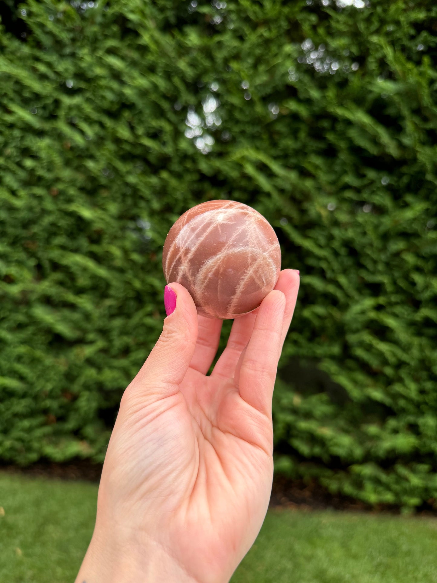 High Quality Flashy Peach Moonstone Sphere (60MM)