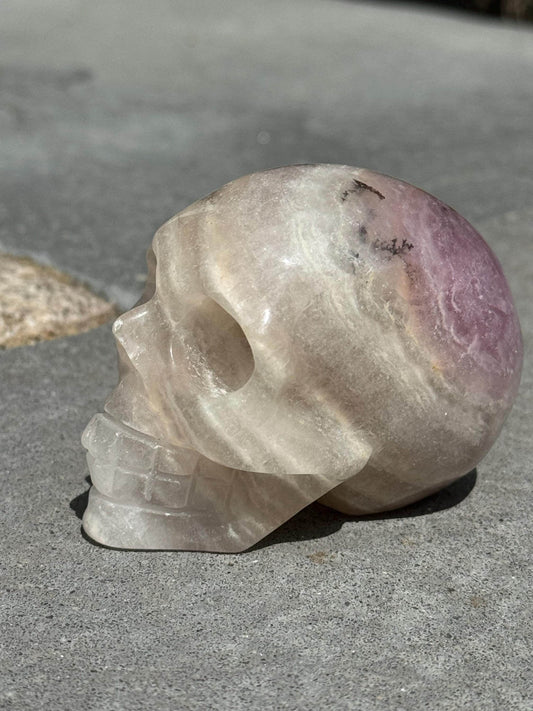 Pastel Lavender Dendritic Fluorite Skull Carving (2.73")