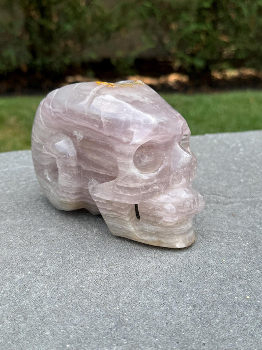 XL Pastel Lavender Dendritic Fluorite Horned Skull Carving (5")