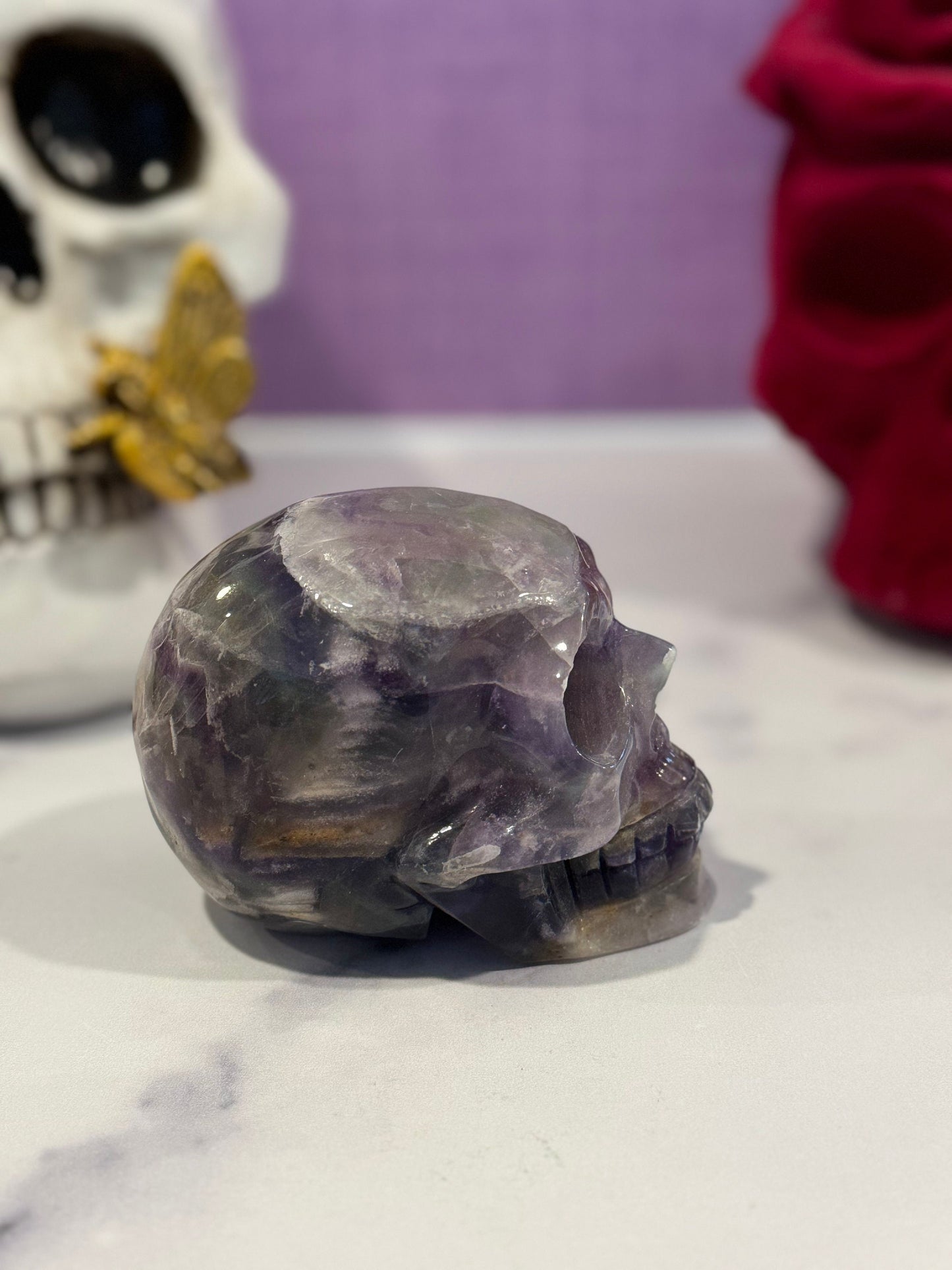 Banded Fluorite Skull Carving (1.7lbs)