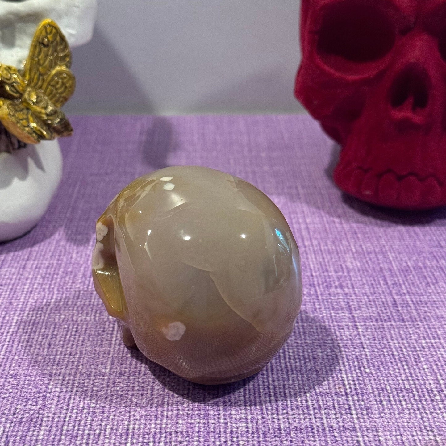 Flower Agate Skull Carving (3.25")