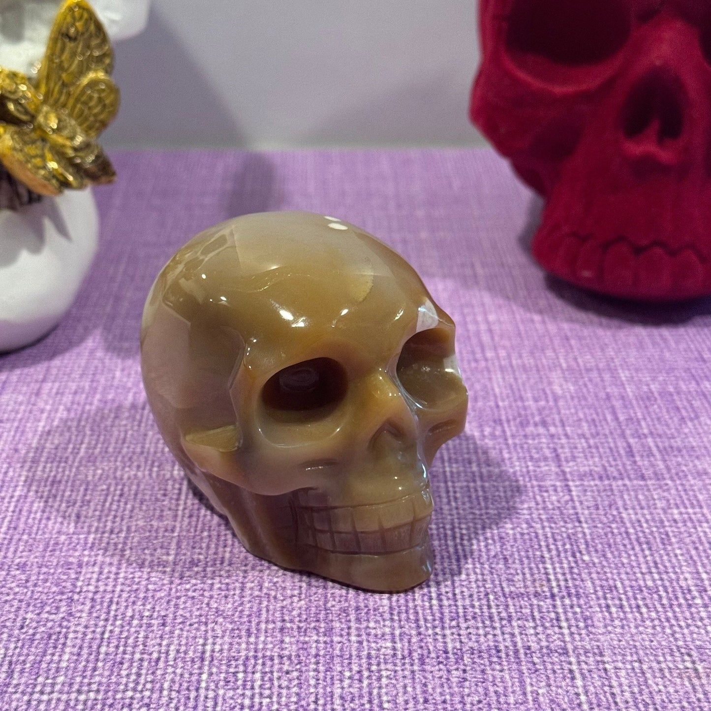 Flower Agate Skull Carving (3.25")