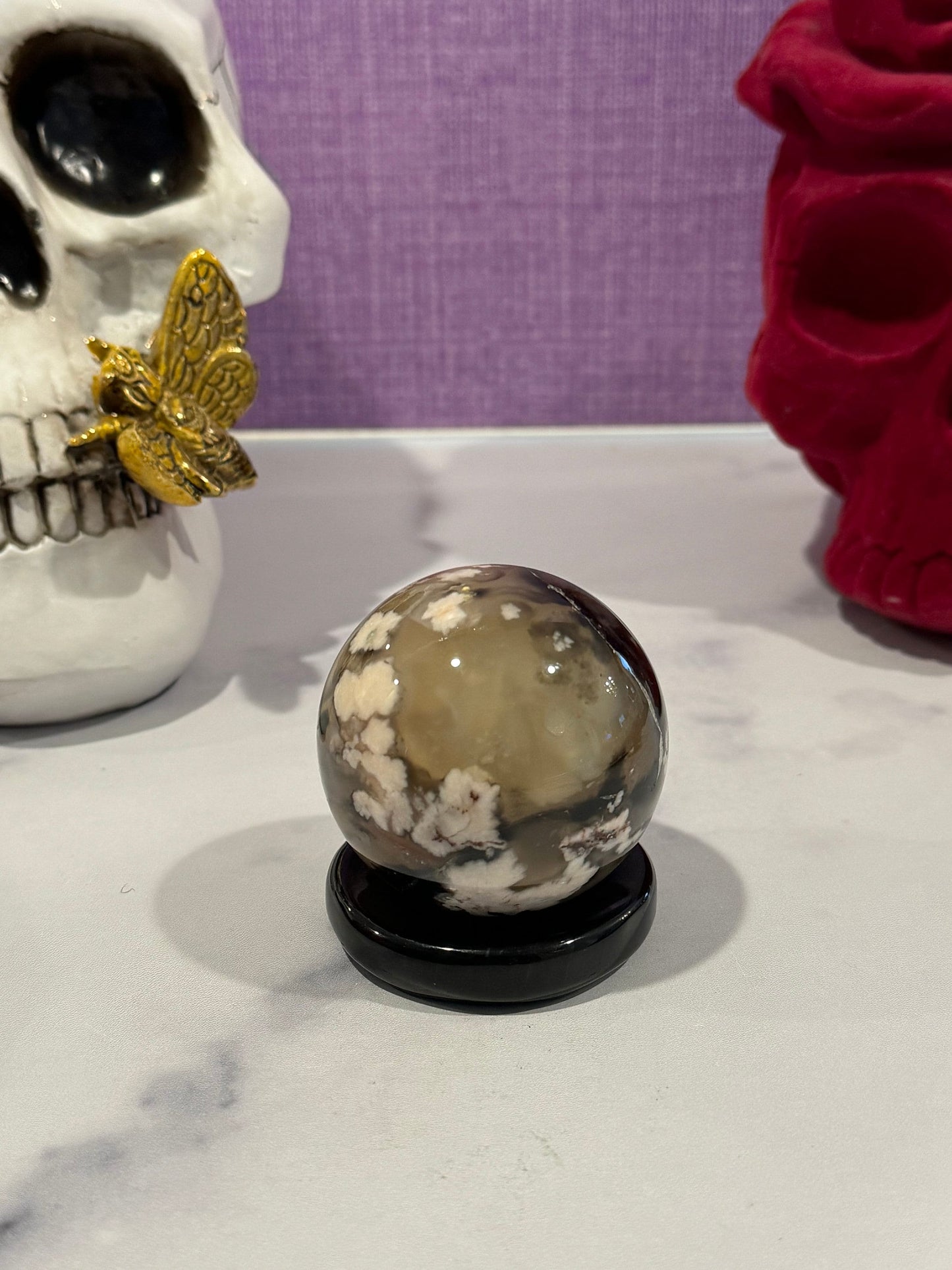 Black Flower Agate Sphere (54MM)