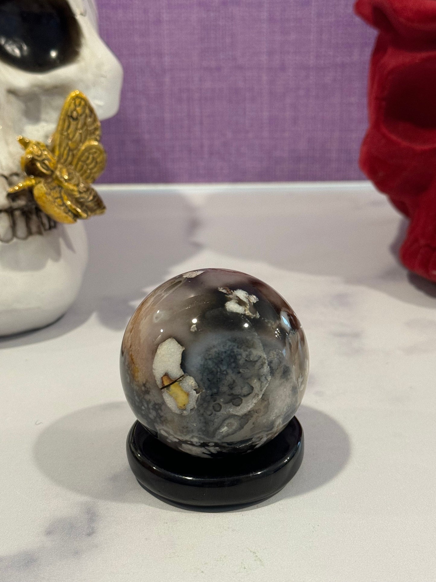 Black Flower Agate Sphere (55MM)