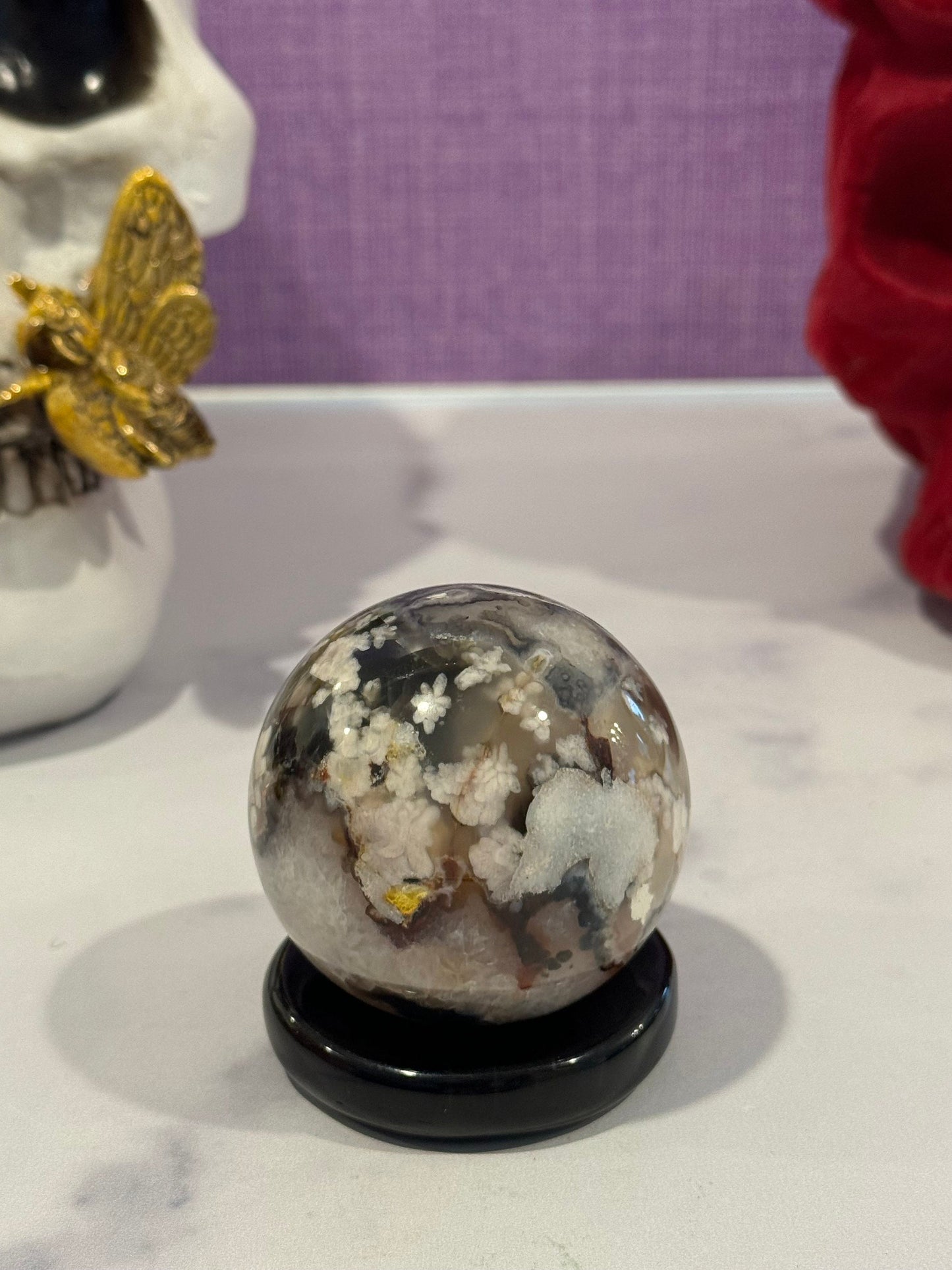 Black Flower Agate Sphere (55MM)