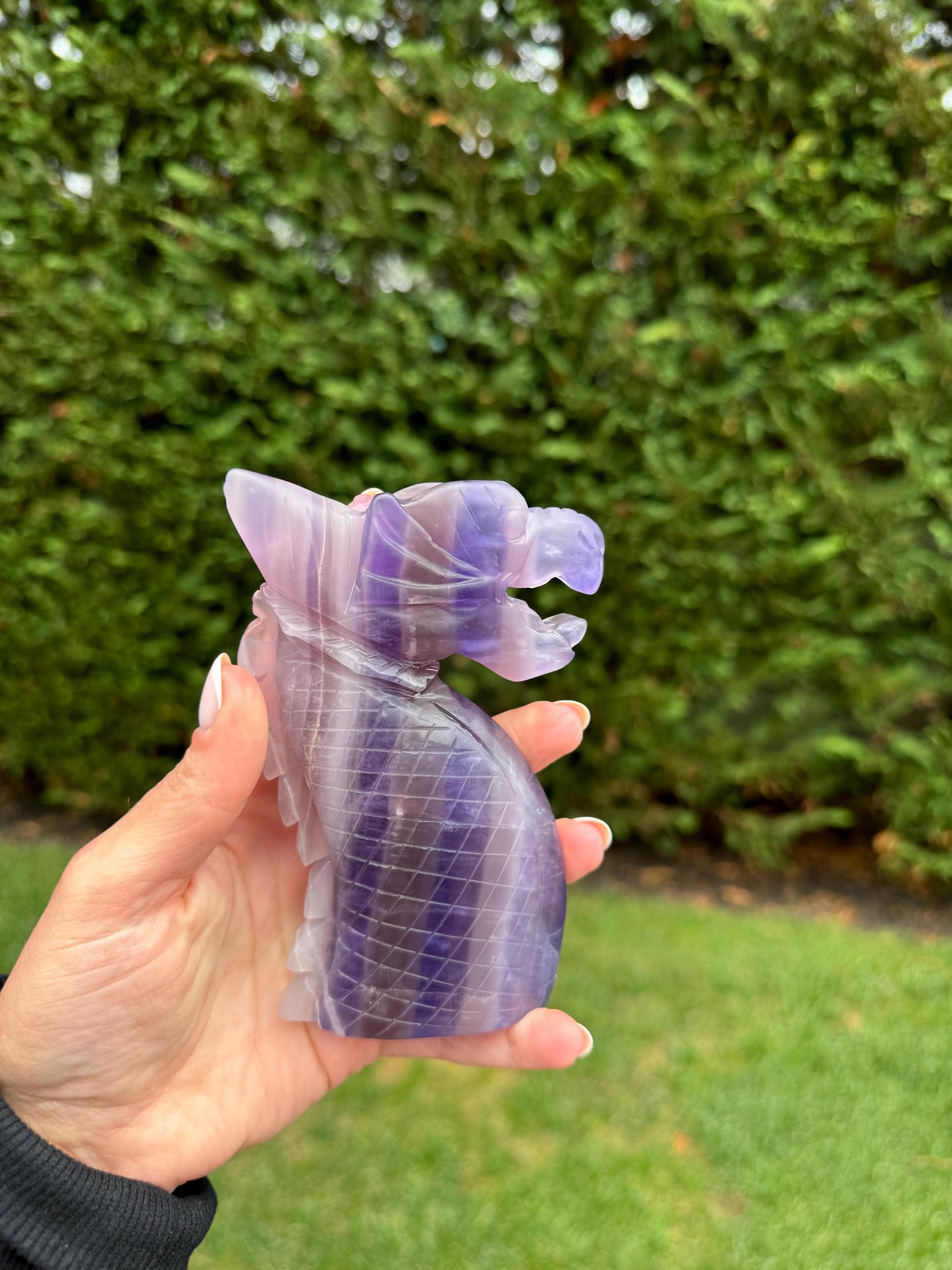 Banded Purple Fluorite 3 Piece Dragon Carving