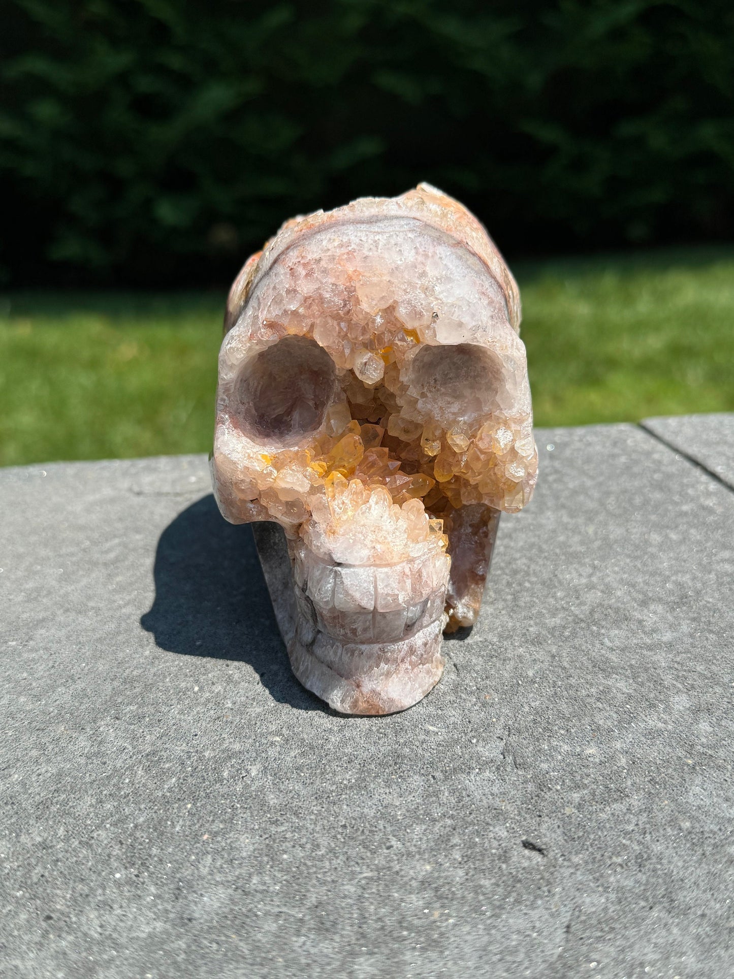 Druzy Fire Quartz Skull Carving (4.35")