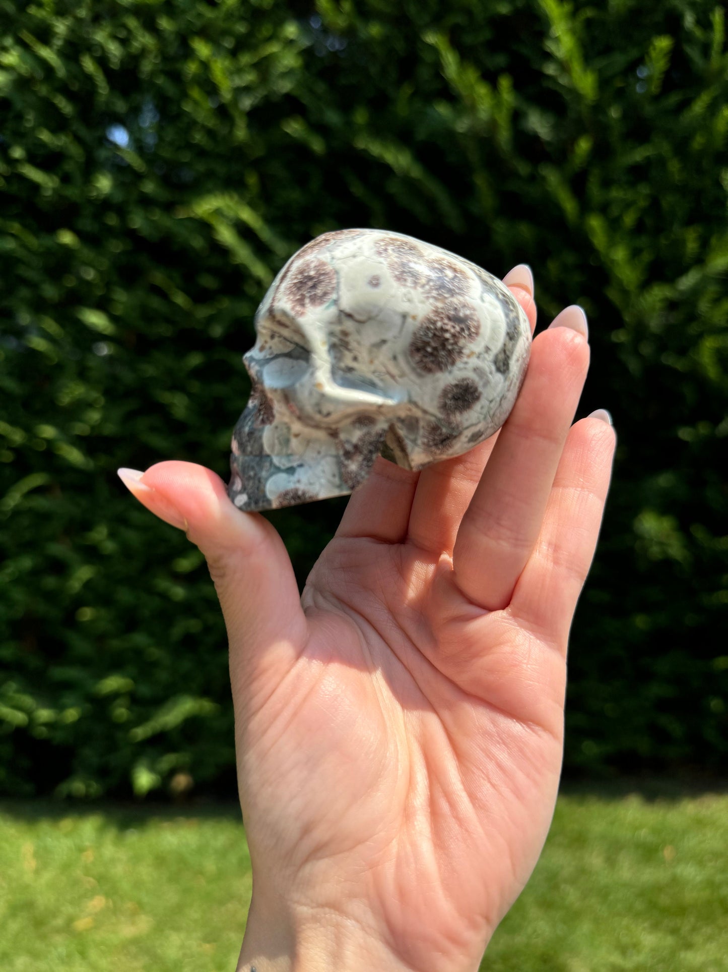 Green Sakura Jasper Skull Carving (2.68")