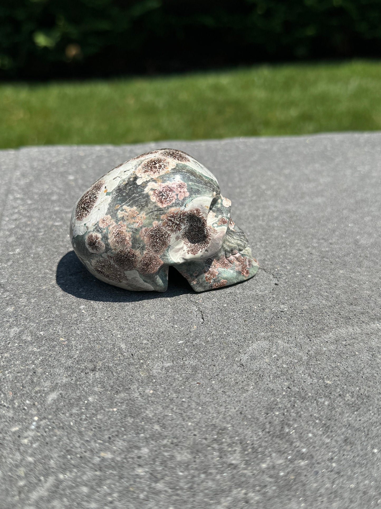 Green Sakura Jasper Skull Carving (2.68")