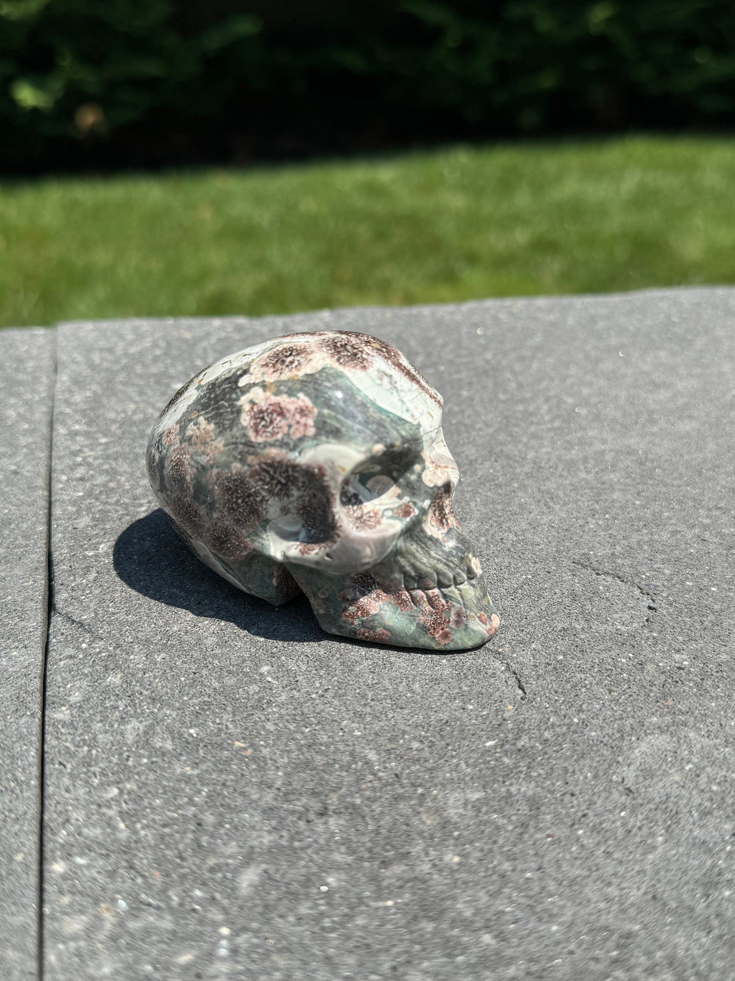 Green Sakura Jasper Skull Carving (2.68")
