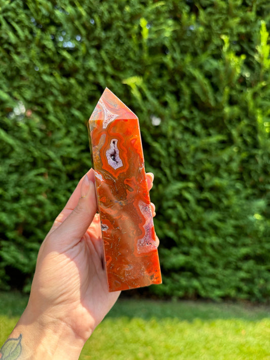 Red Moss Agate & Amethyst Tower