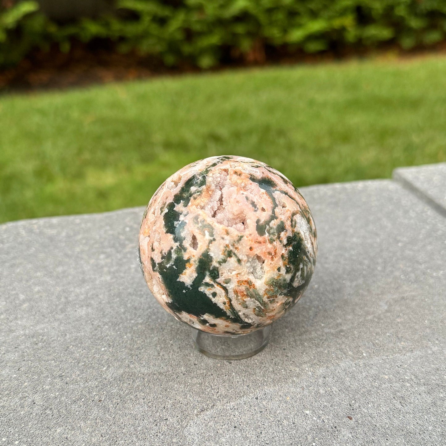 Druzy Pink & Red Moss Agate Sphere (68MM)