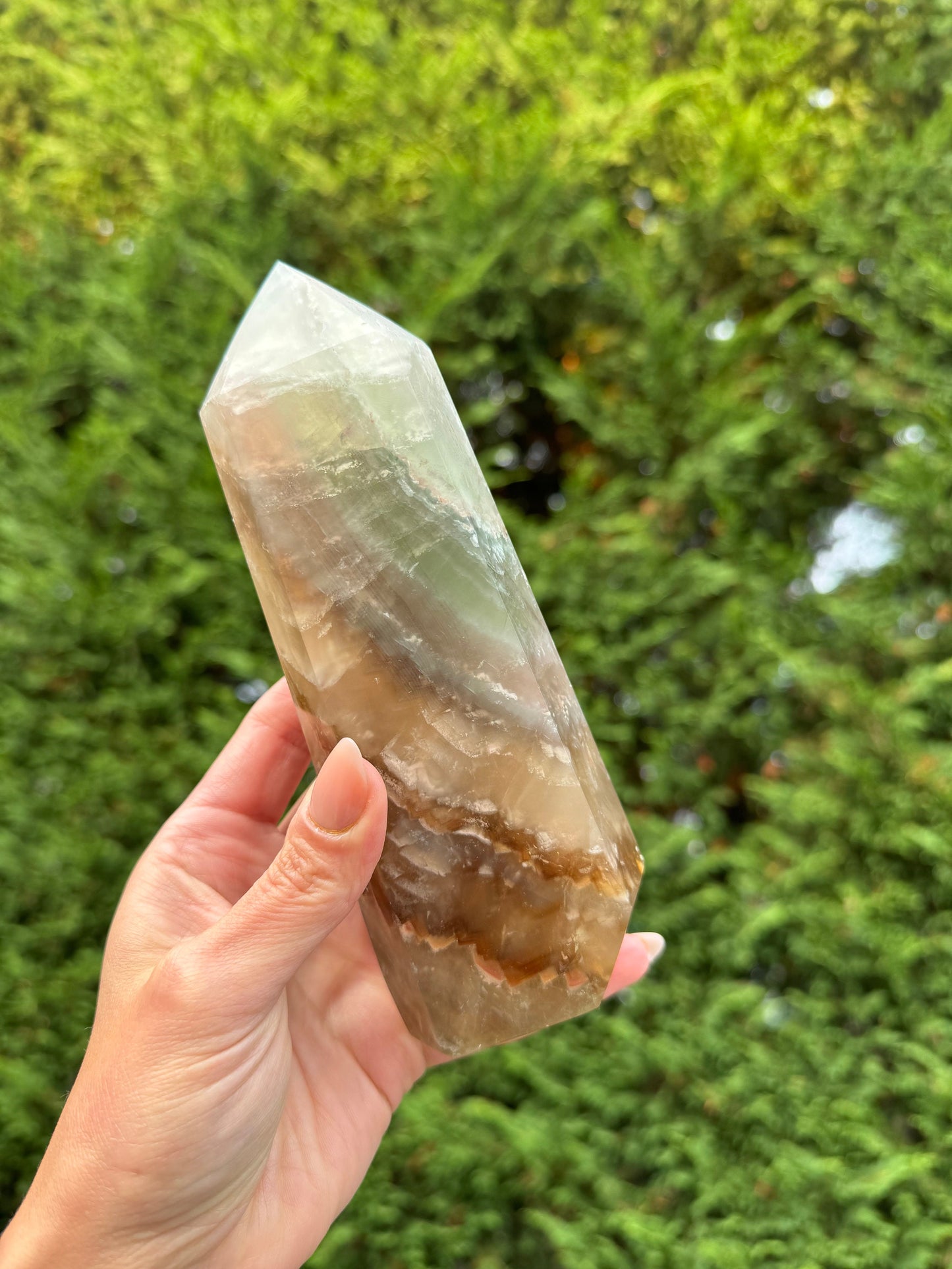 Banded Feathery Fluorite Tower (7" tall)