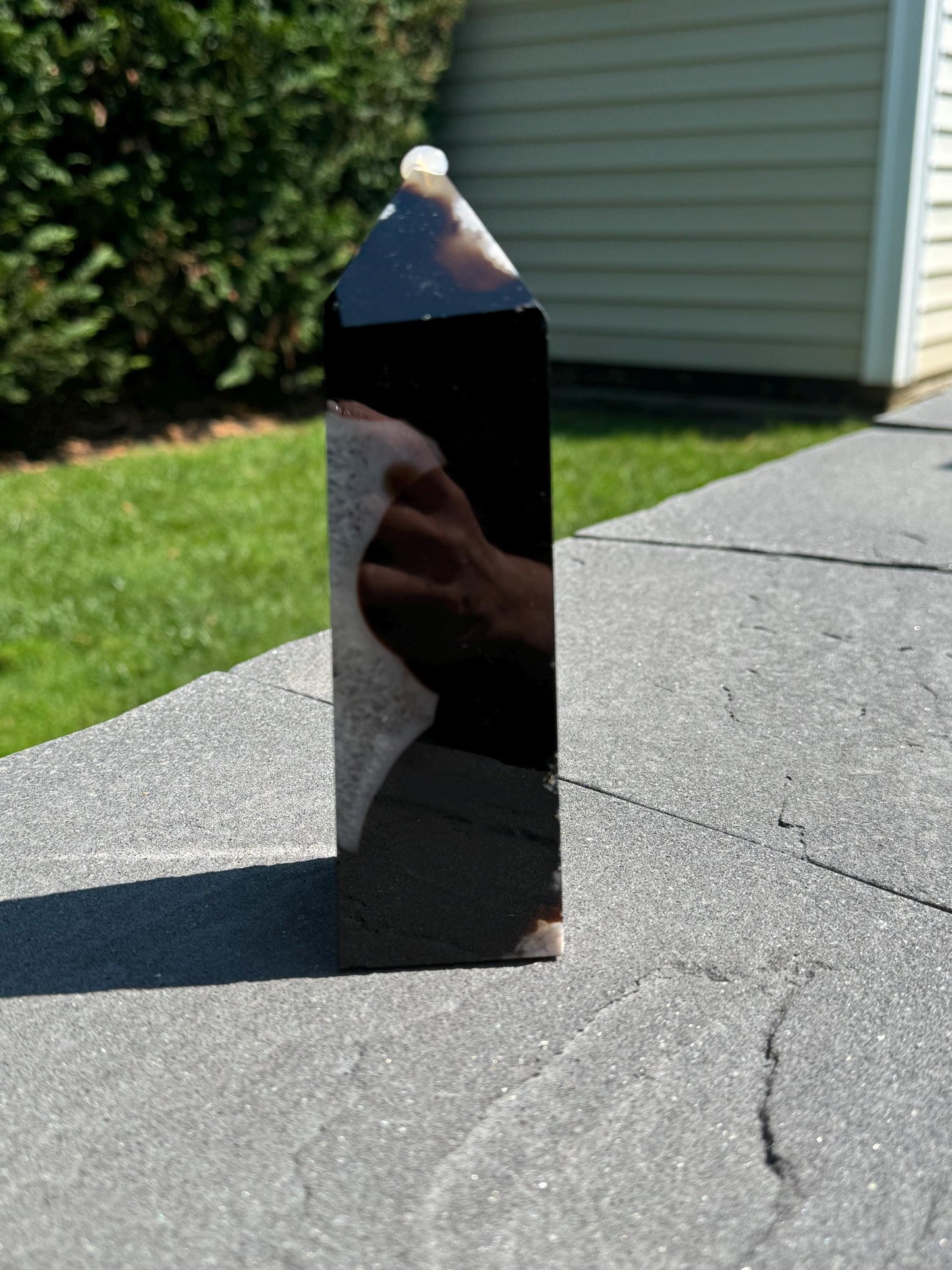 Black Flower Agate & Quartz Obelisk (6.5")