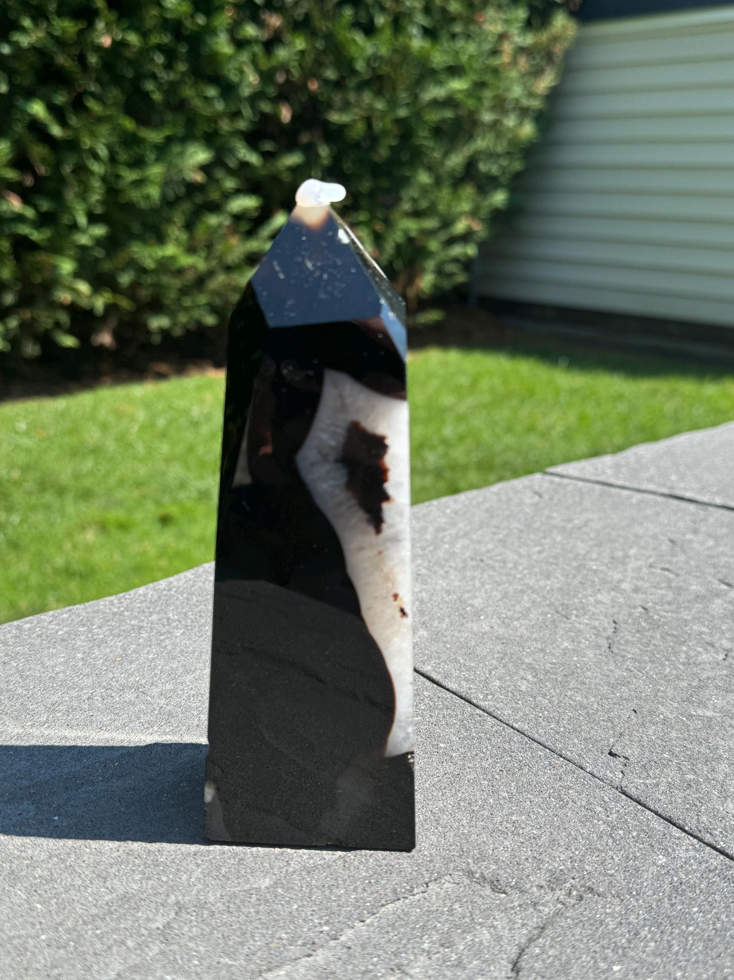 Black Flower Agate & Quartz Obelisk (6.5")