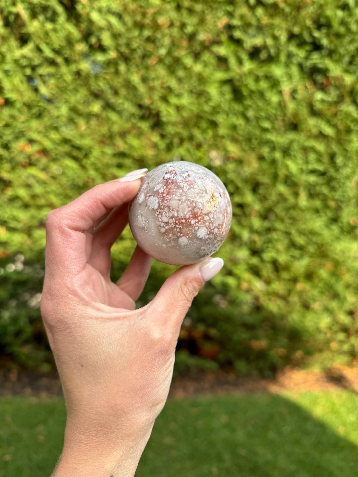 Druzy Pink Amethyst Sphere w/ Cherry Blossom Agate (55MM)