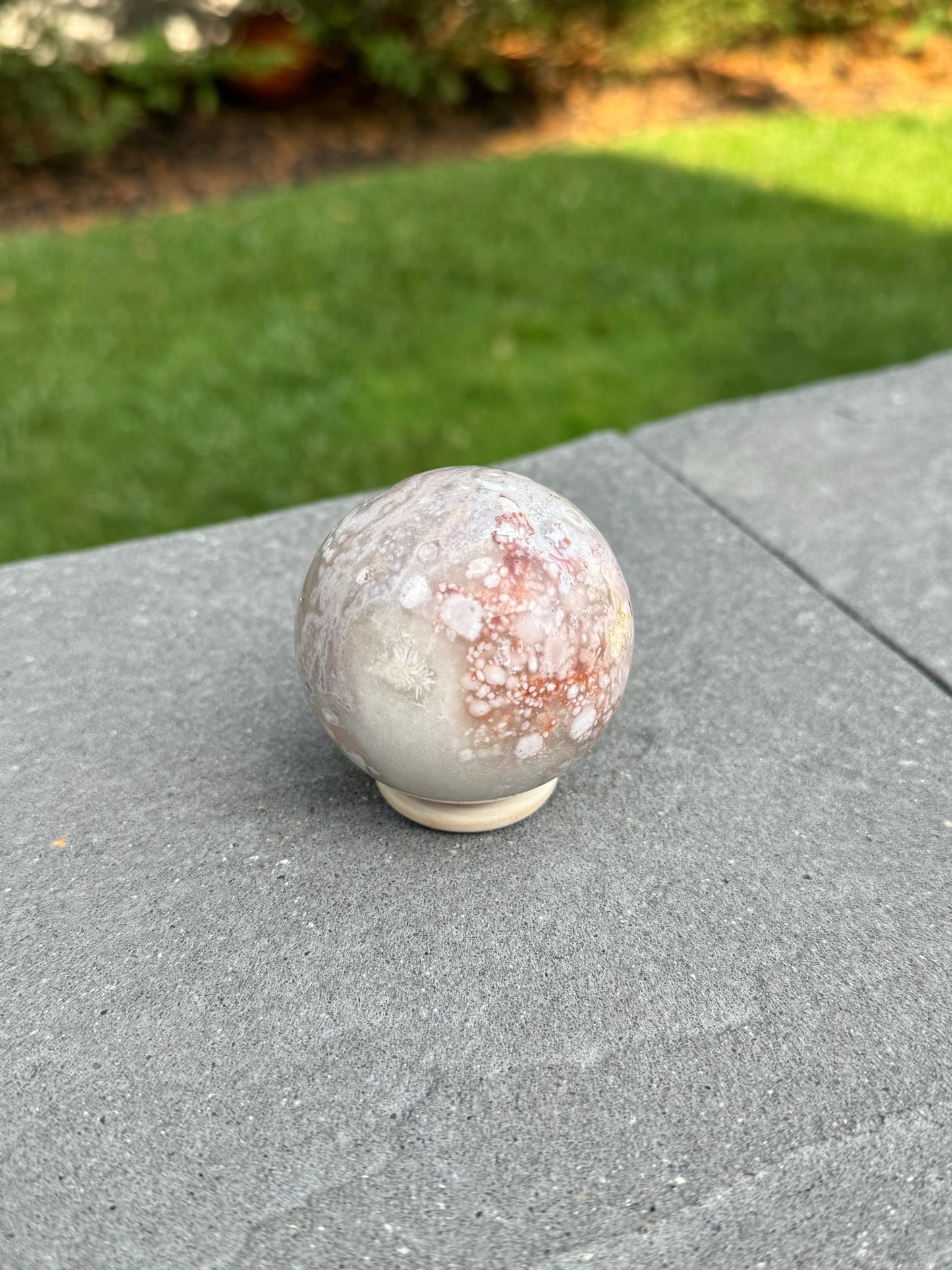 Druzy Pink Amethyst Sphere w/ Cherry Blossom Agate (55MM)