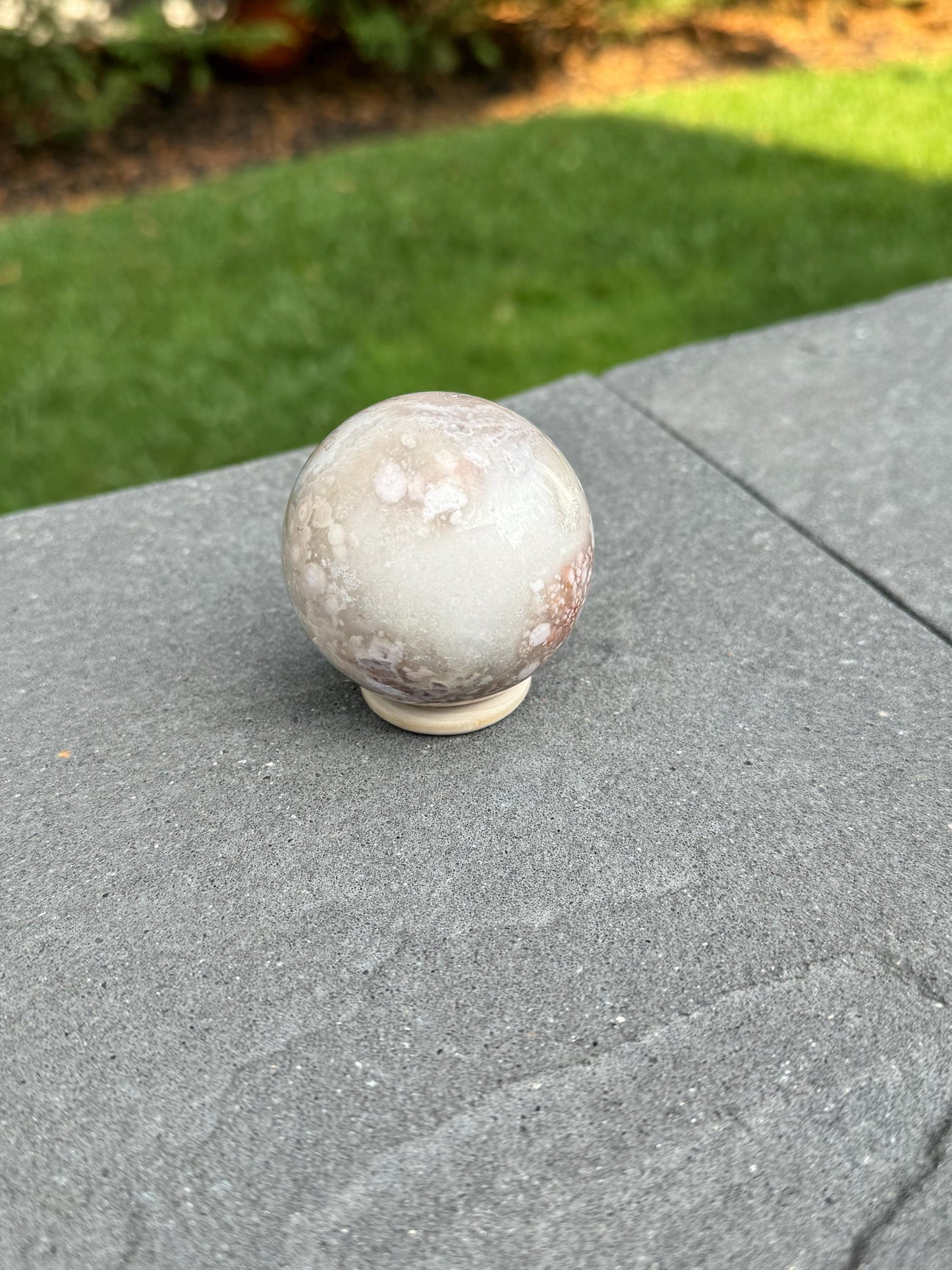 Druzy Pink Amethyst Sphere w/ Cherry Blossom Agate (55MM)