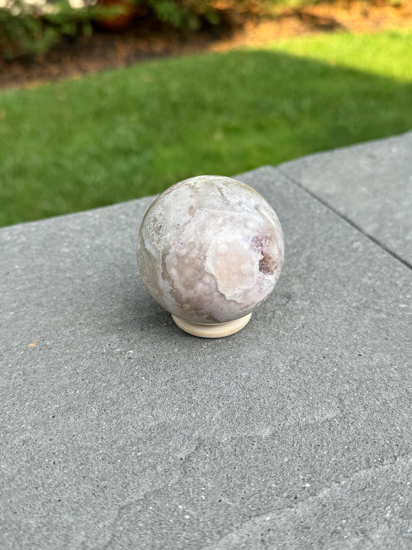 Druzy Pink Amethyst Sphere w/ Cherry Blossom Agate (55MM)