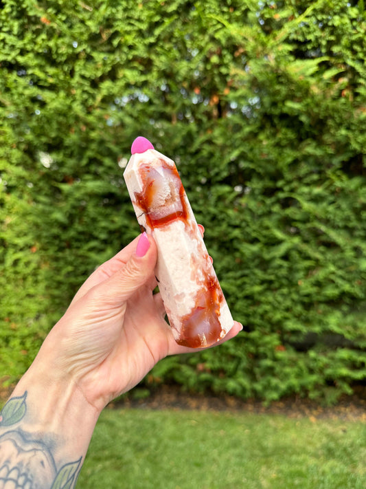 Druzy Carnelian & Flower Agate Tower