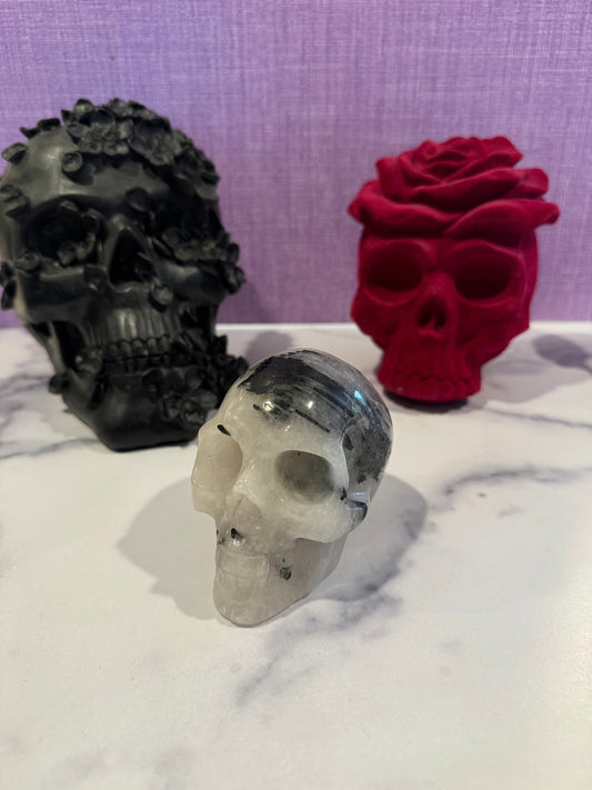 Tourmilated Quartz Skull Carving (3.83")