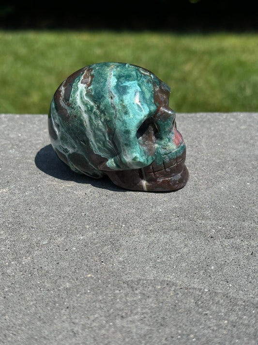 Ocean Jasper Skull Carving (2.9")