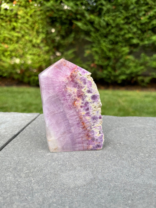 Half Raw & Half Polished Purple & Pink Fluorite Tower