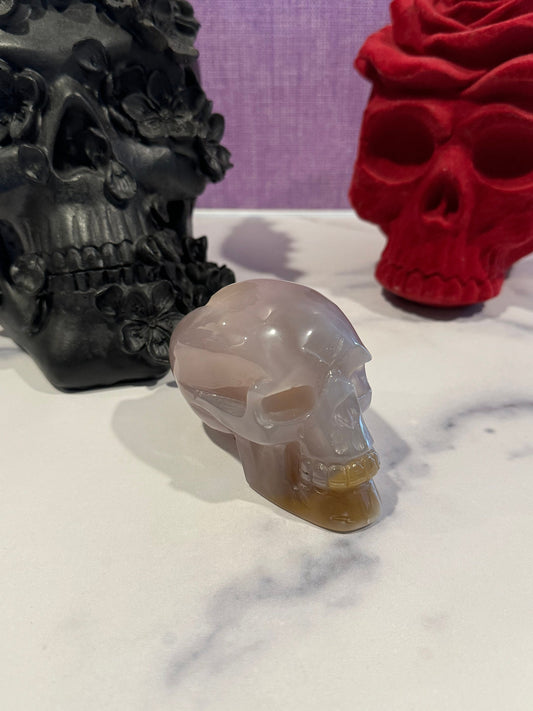 Druzy Banded Agate Skull Carving (3.5")