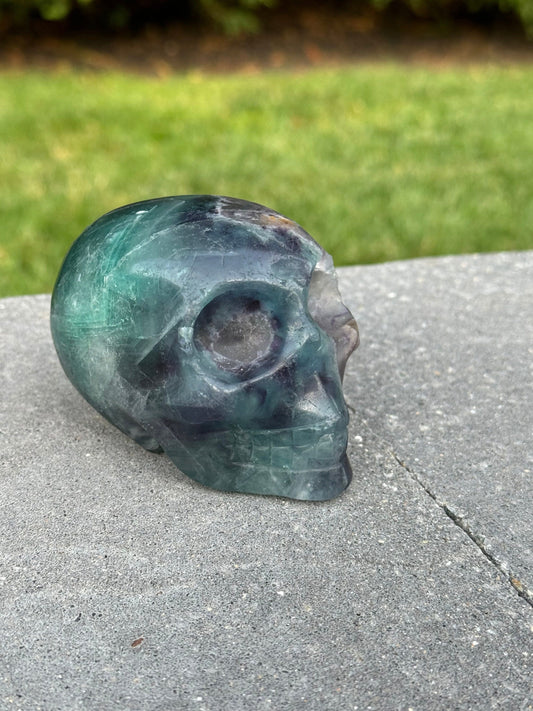 Green & Purple Fluorite Skull Carving (3.5")