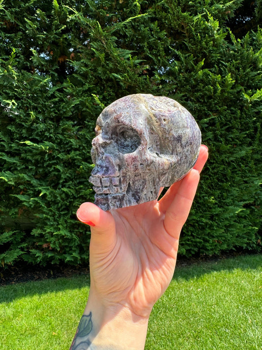 Druzy Purple Sphalerite Skull Carving (3.56")