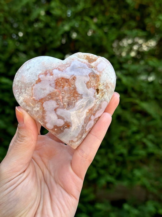 Druzy Carnelian & Flower Agate Heart Carving