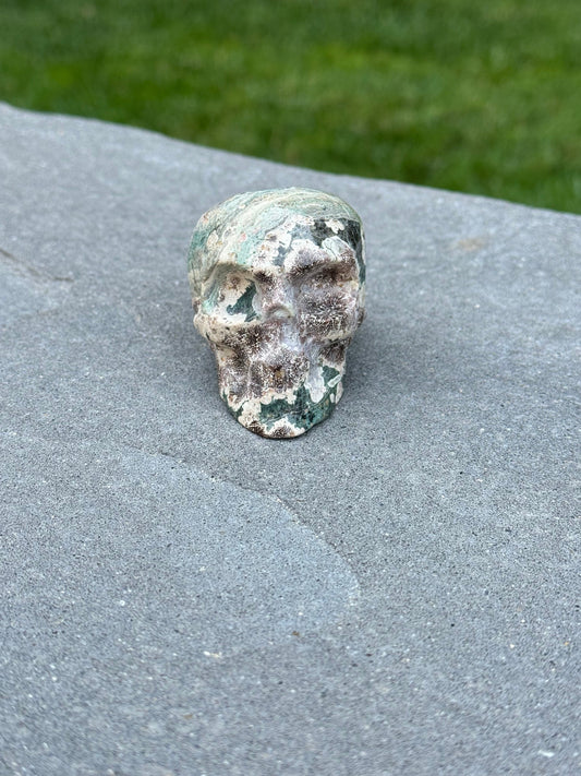 Green Sakura Jasper Skull Carving