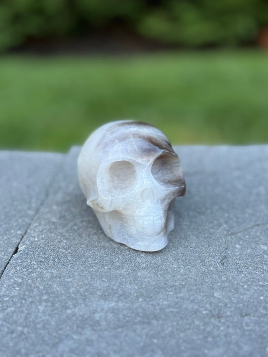 Smoky Quartz & Quartz Skull Carving (3.38")