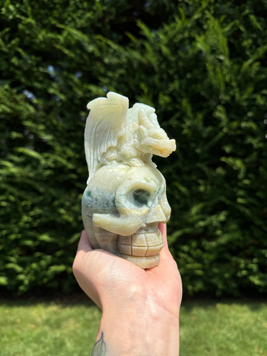 Caribbean Calcite Skull & Dragon Carving