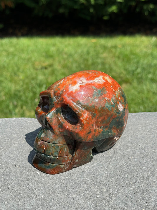XL Druzy Ocean Jasper Skull Carving (4.6")