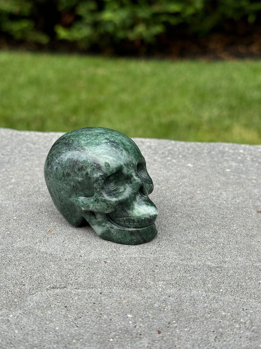 Moss Agate Skull Carving