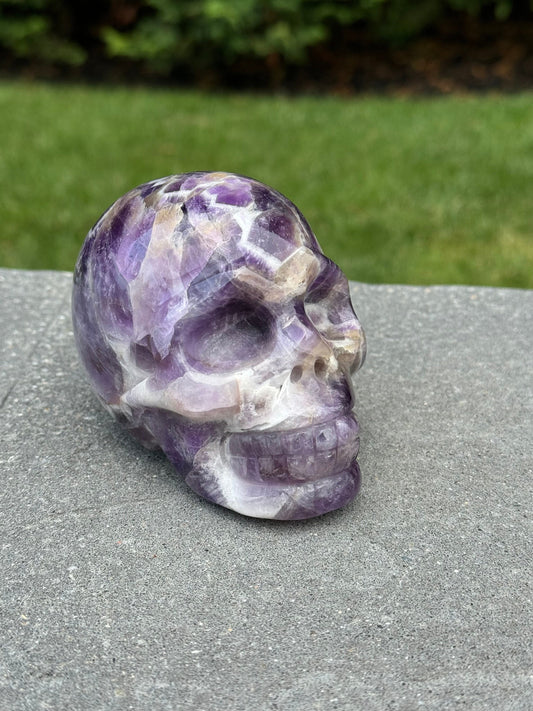 Chevron Amethyst Skull Carving