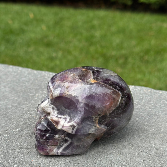 Chevron Amethyst Skull Carving